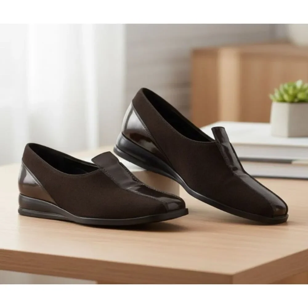 Tino Lanzi Loafers Brown Suede Patent Leather Italian Made Womens Size 10